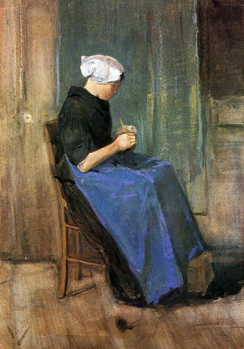 Vincent Van Gogh Young Scheveningen Woman Knitting - Hand Painted Oil Painting