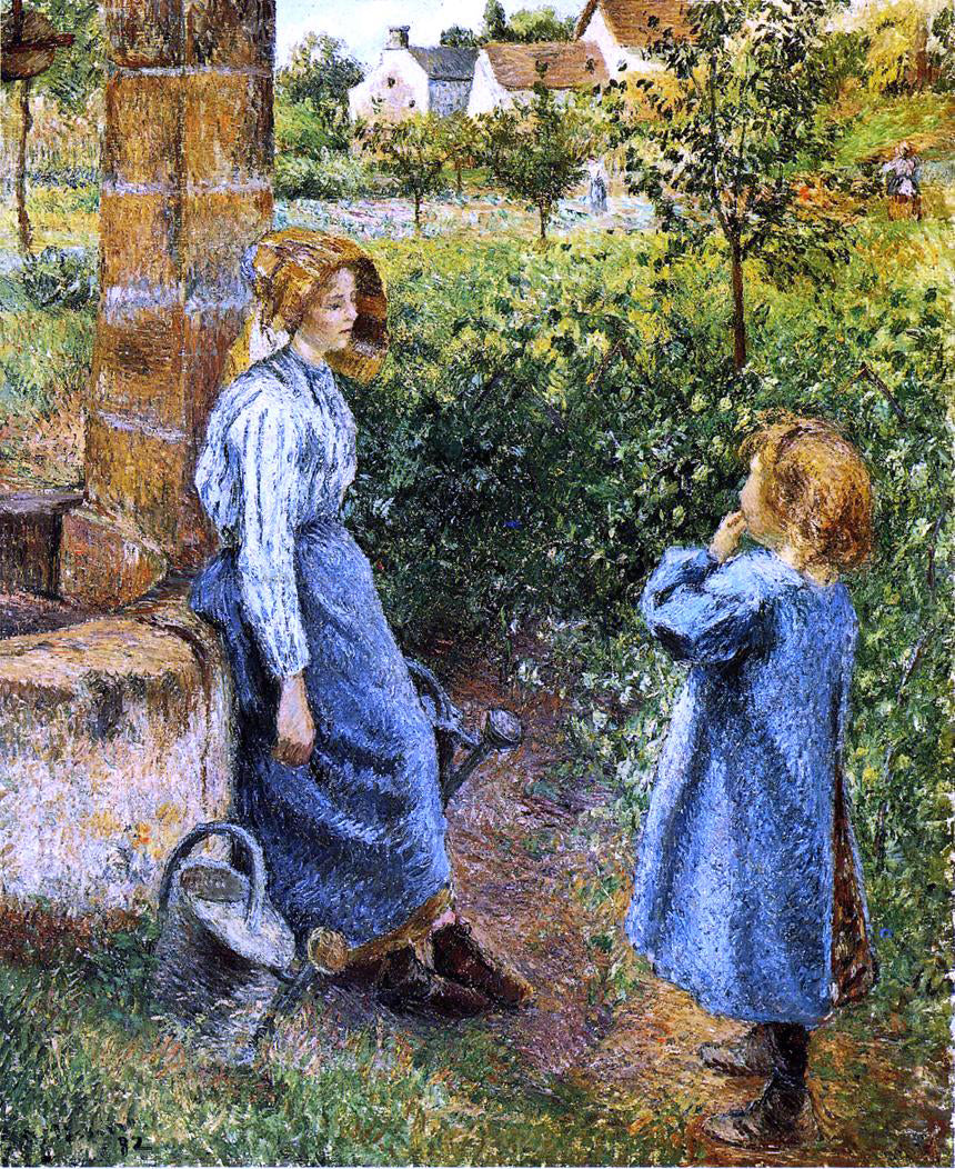 Camille Pissarro A Young Woman and Child at the Well - Hand Painted Oil Painting