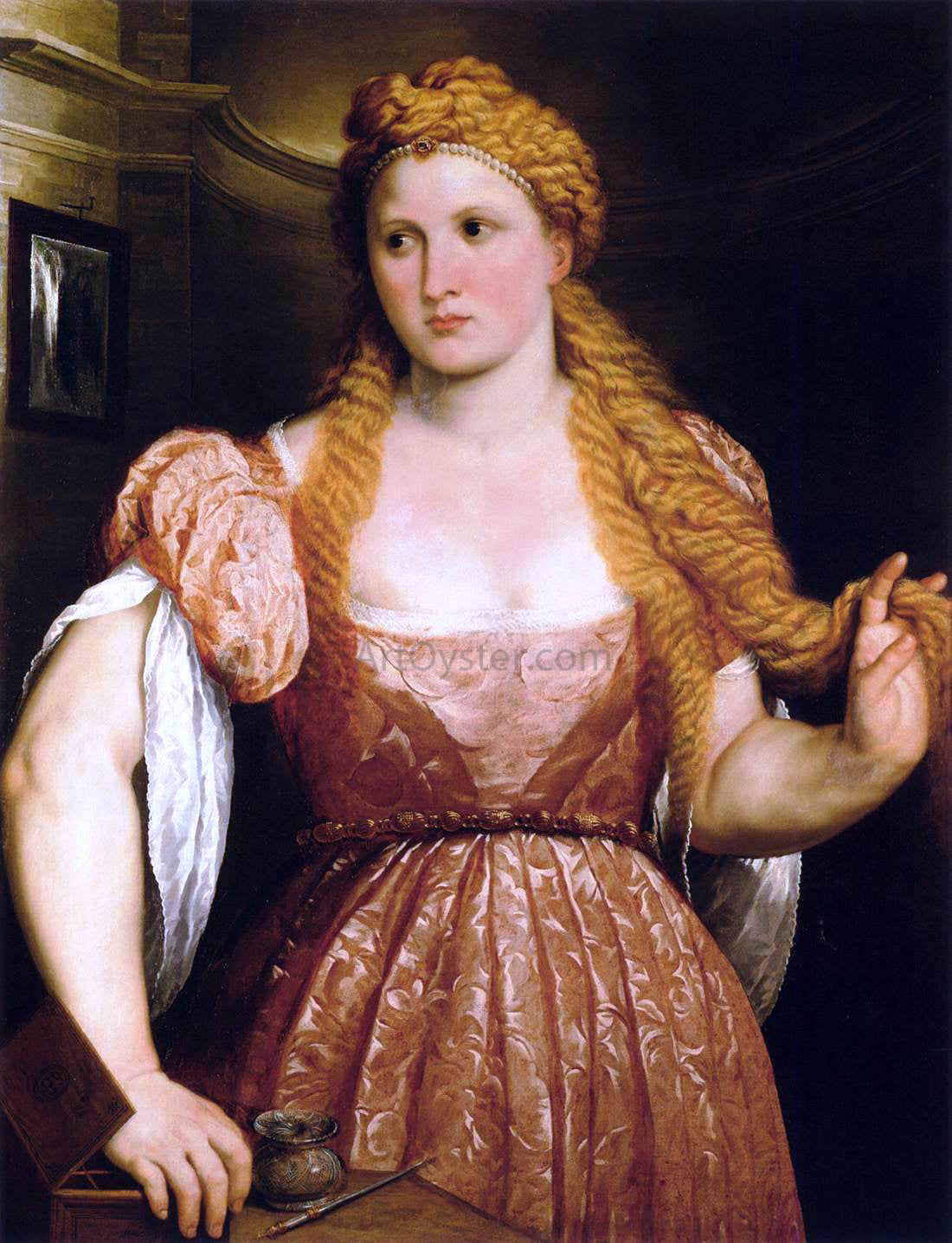 Paris Bordone Young Woman at Her Toilet - Hand Painted Oil Painting