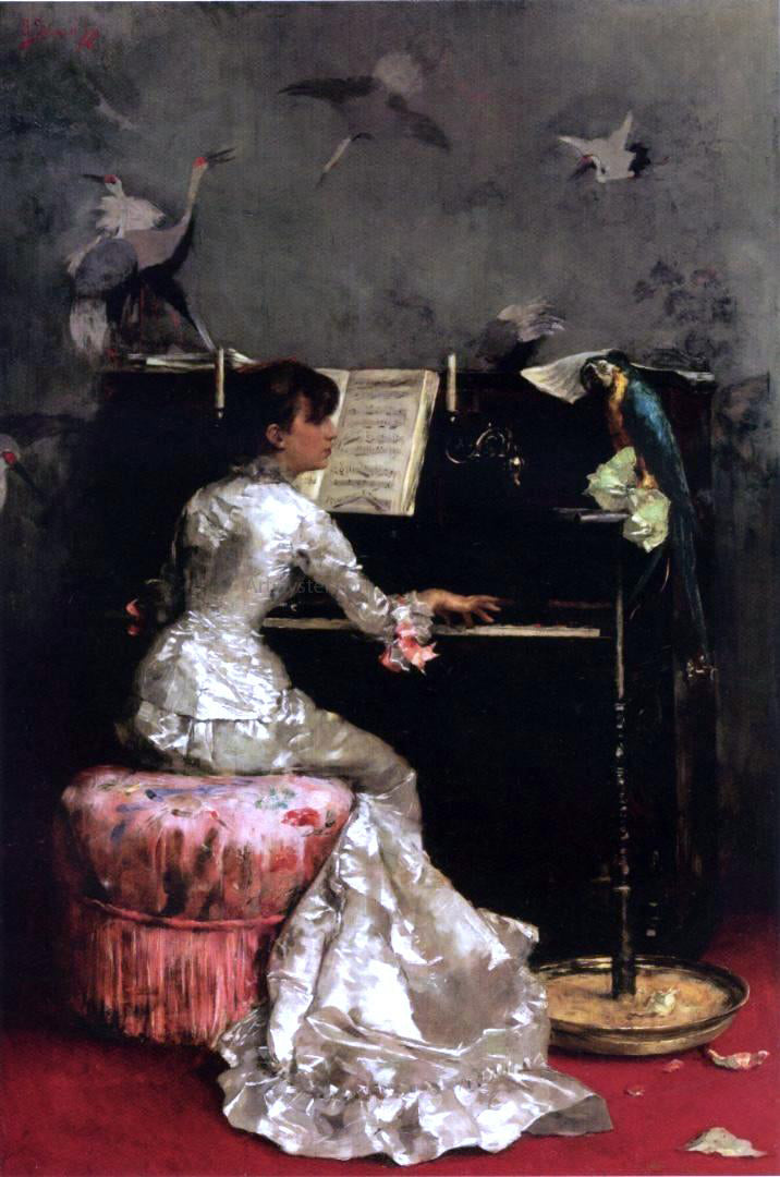 Julius LeBlanc Stewart Young Woman at Piano - Hand Painted Oil Painting