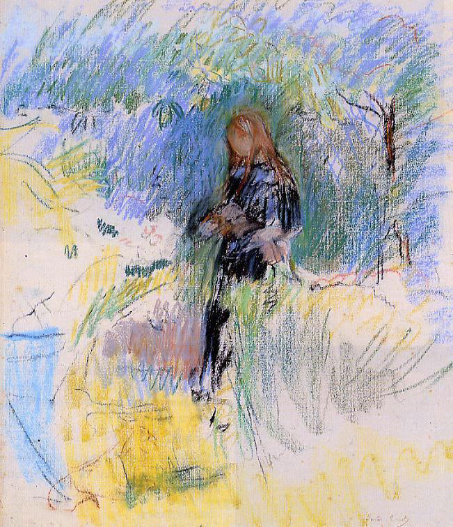 Berthe Morisot Young Woman Holding a Dog in Her Arms - Hand Painted Oil Painting