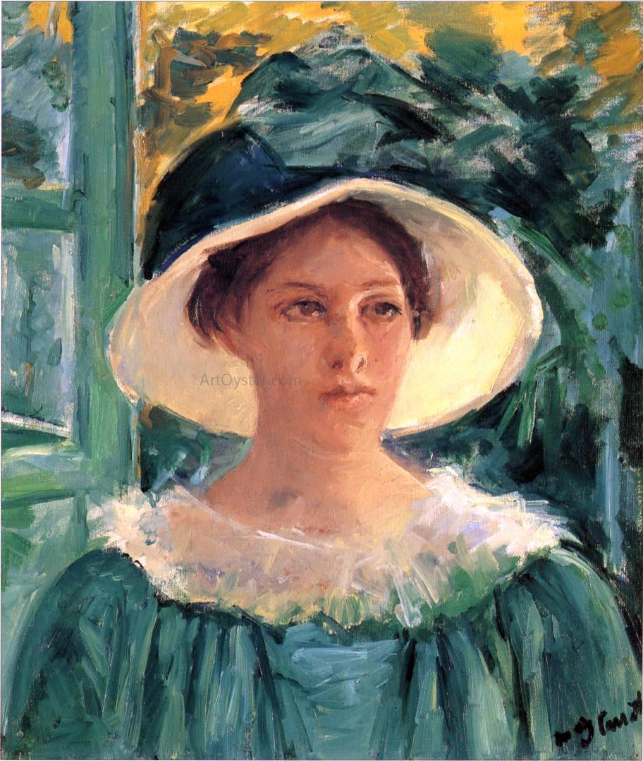 Mary Cassatt Young Woman in Green, Outdoors in the Sun - Hand Painted Oil Painting