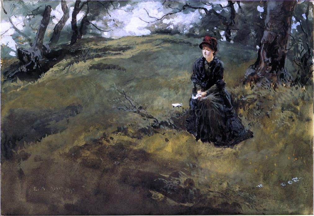 Edwin Austin Abbey Young Woman in the Woods - Hand Painted Oil Painting
