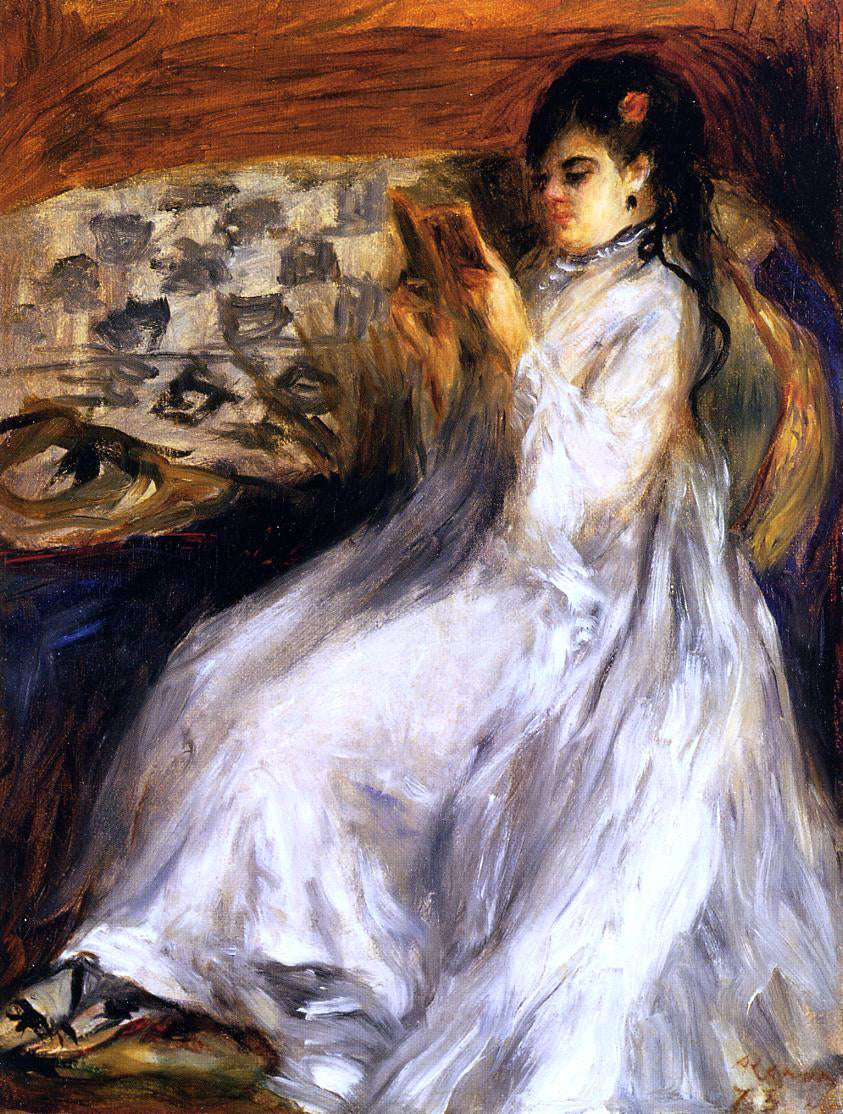 Pierre Auguste Renoir Young Woman in White Reading - Hand Painted Oil Painting
