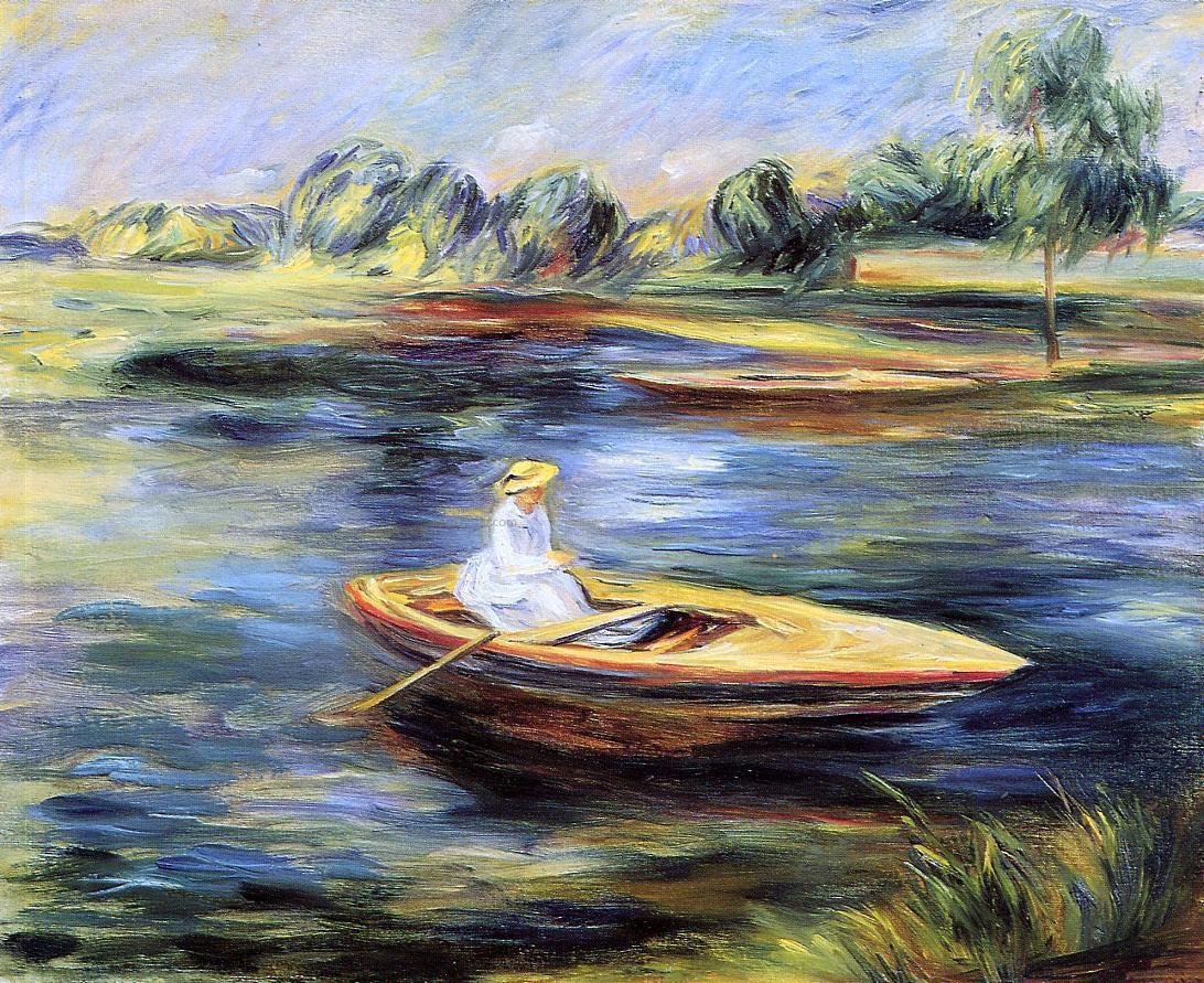 Pierre Auguste Renoir Young Woman Seated in a Rowboat - Hand Painted Oil Painting