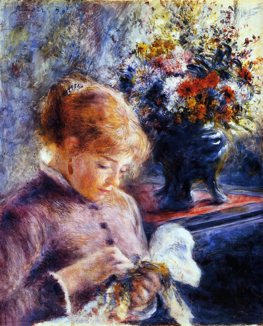 Pierre Auguste Renoir Young Woman Sewing - Hand Painted Oil Painting