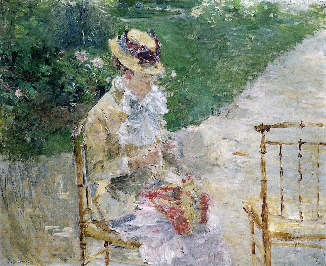 Berthe Morisot Young Woman Sewing in the Garden - Hand Painted Oil Painting