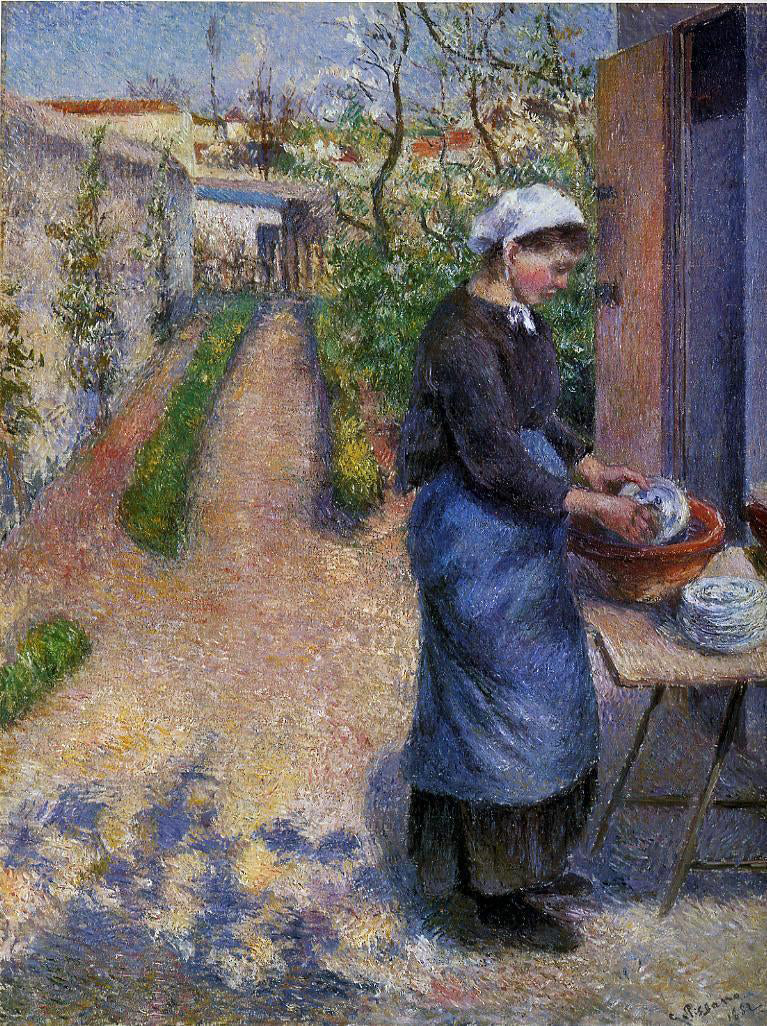 Camille Pissarro Young Woman Washing Plates - Hand Painted Oil Painting