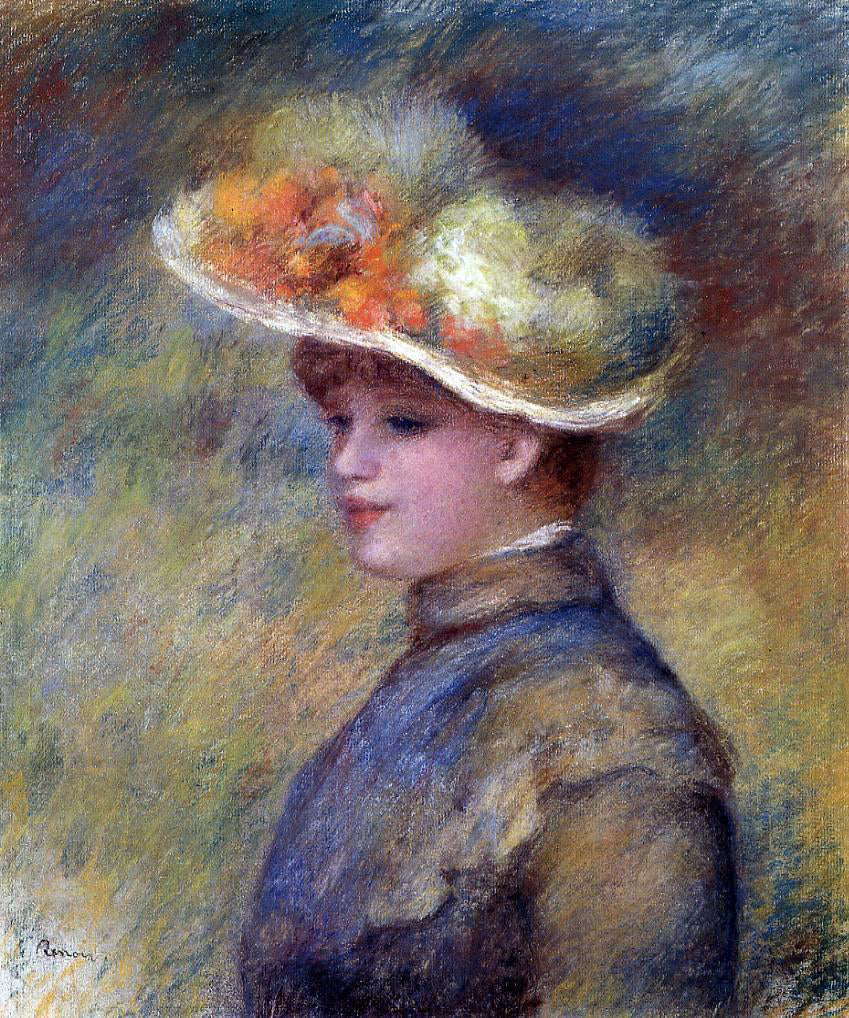 Pierre Auguste Renoir Young Woman Wearing a Hat - Hand Painted Oil Painting
