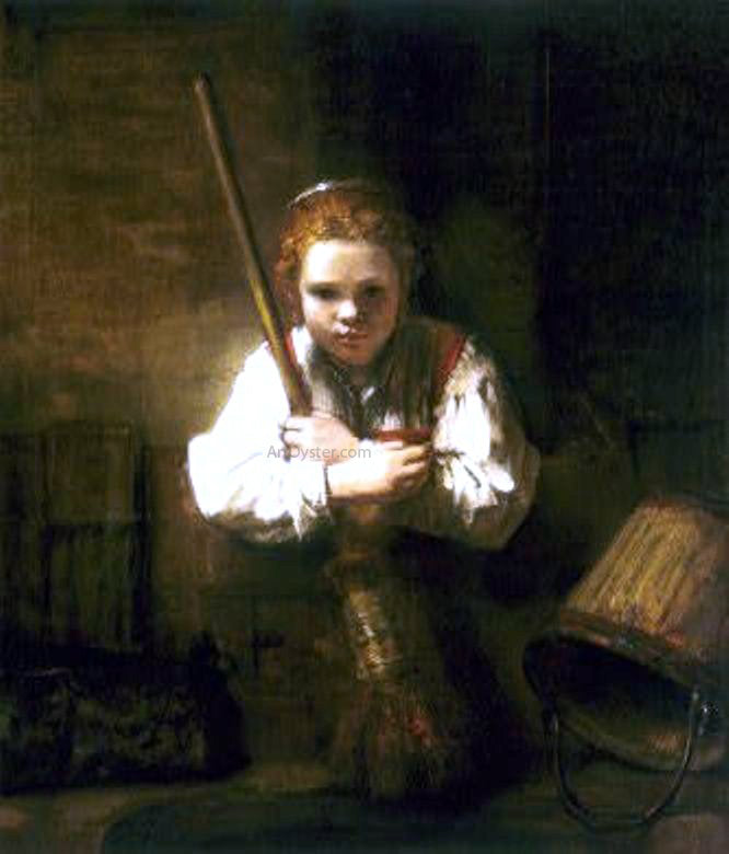 Rembrandt Van Rijn Young Woman with a Broom - Hand Painted Oil Painting