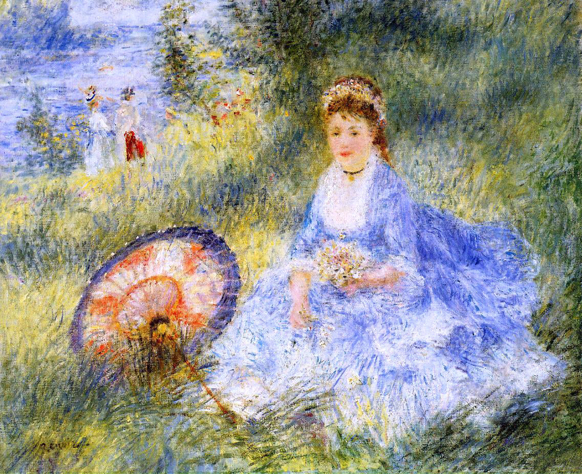 Pierre Auguste Renoir Young Woman with a Japanese Umbrella - Hand Painted Oil Painting