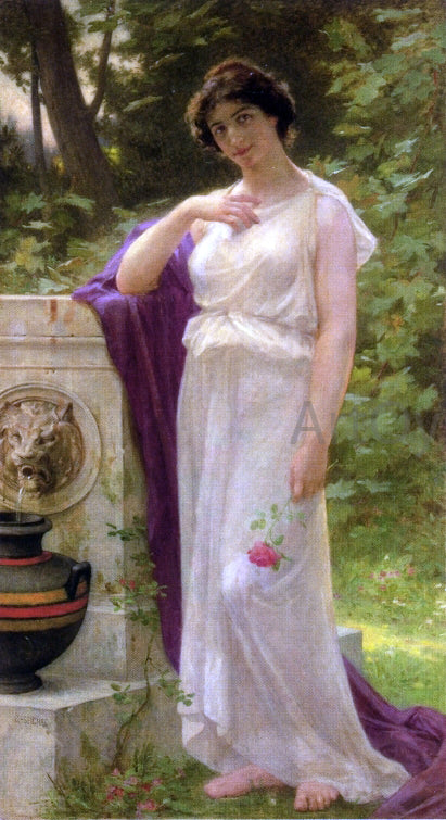  Guillaume Seignac Young Woman with a Rose - Hand Painted Oil Painting