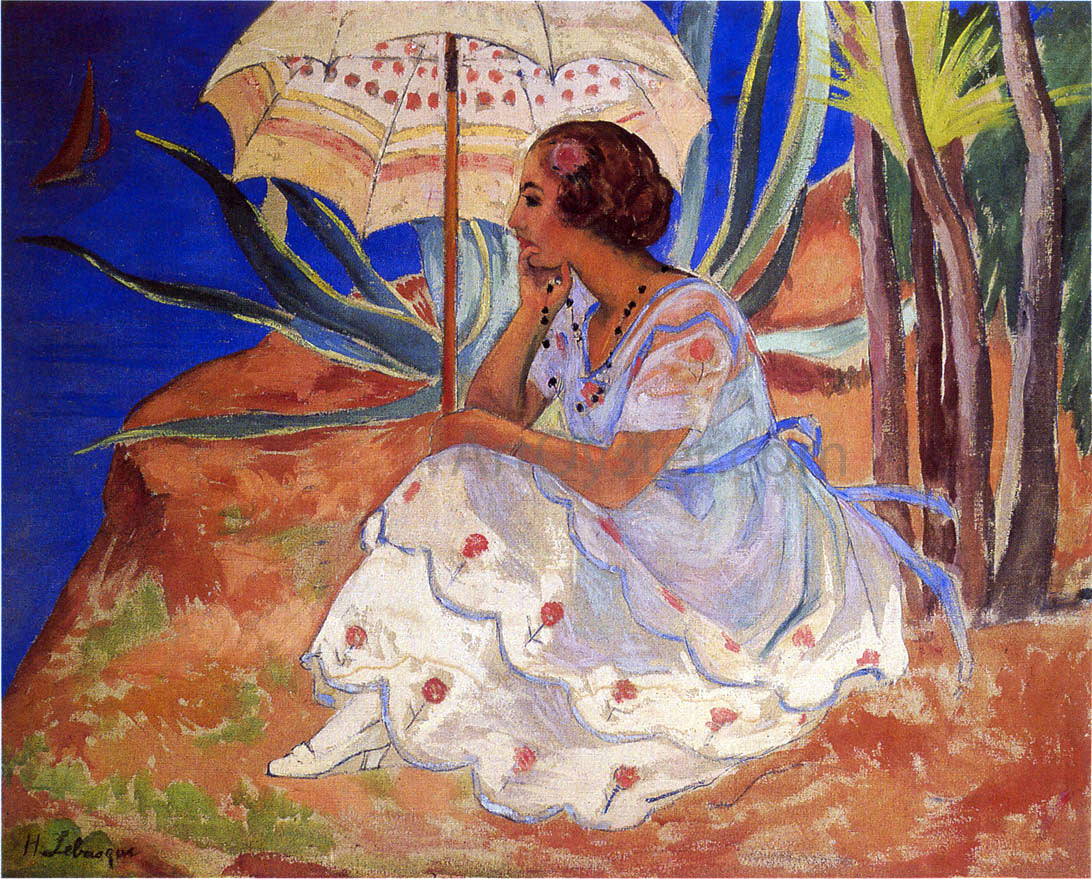 Henri Lebasque Young woman with Umbrella at St Maxime - Hand Painted Oil Painting