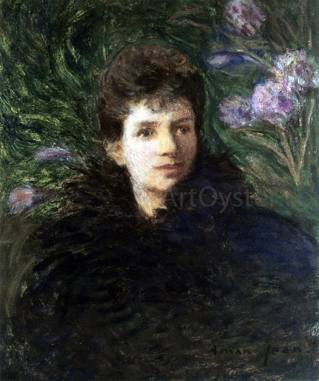 Edmond Francois Aman-Jean Young Woman with Violet Flowers - Hand Painted Oil Painting