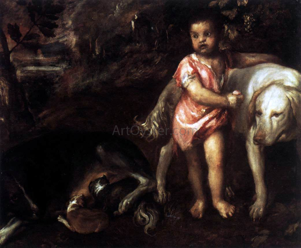 Titian Youth with Dogs - Hand Painted Oil Painting