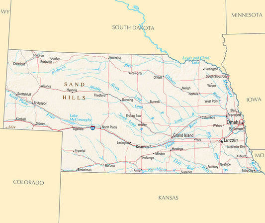 Map of Nebraska NE - Reference Map Framed Push Pin Map