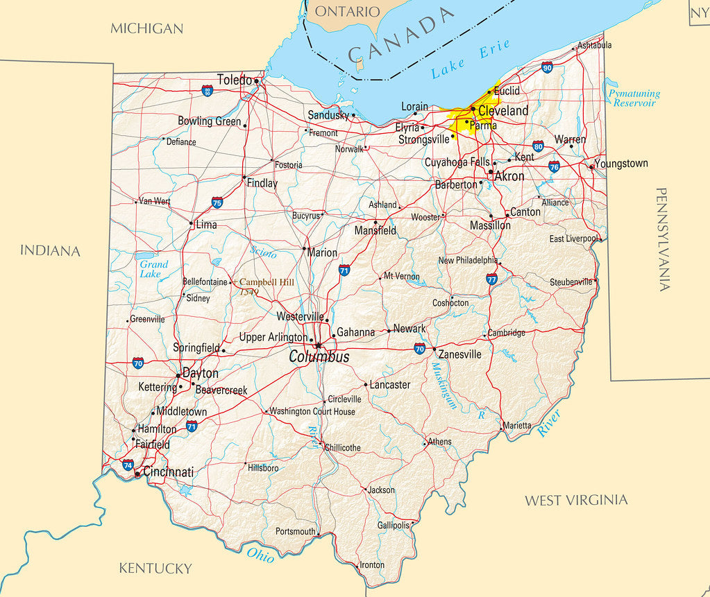Map of Ohio OH - Reference Map Framed Push Pin Map