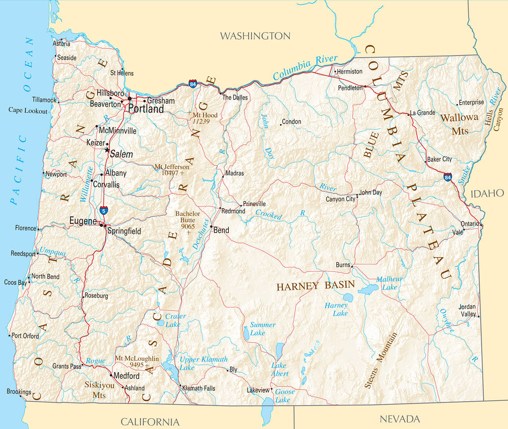 Map of Oregon OR - Reference Map Framed Push Pin Map