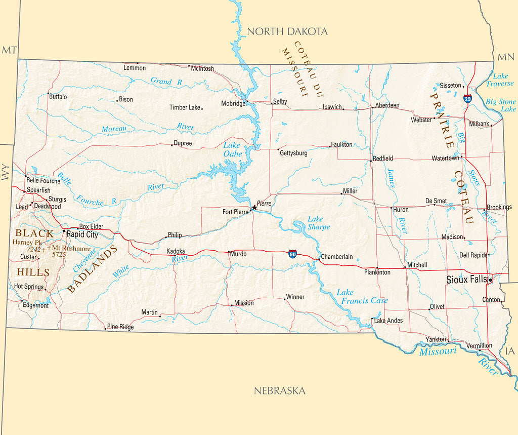 Sd Map Reference Map of South Dakota SD - Reference Map Framed Push Pin Travel Map – Art ...