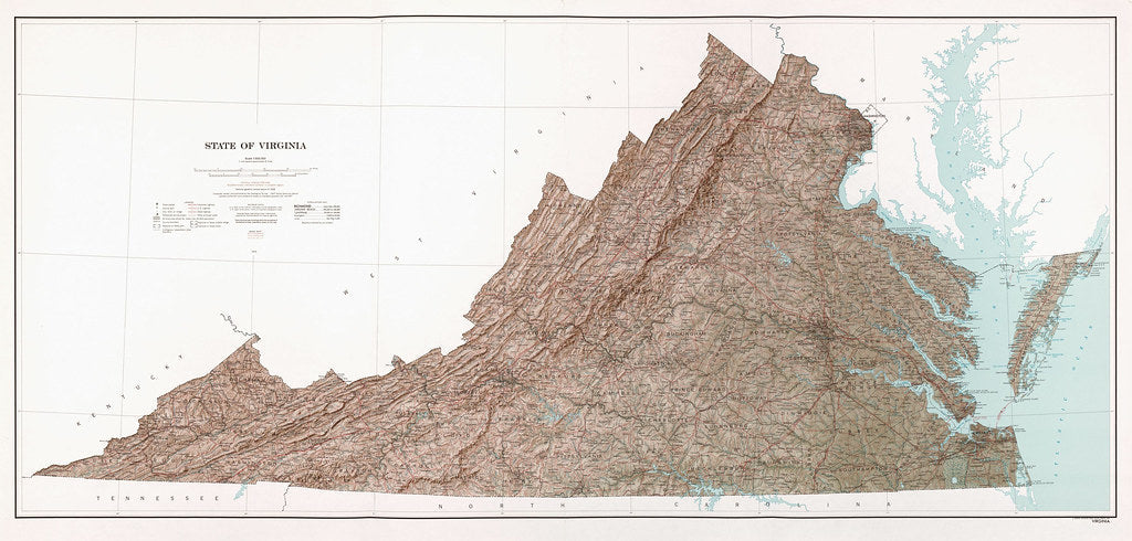 Virginia Base Map Map of State of Virginia, base map with highways and contours, shaded ...