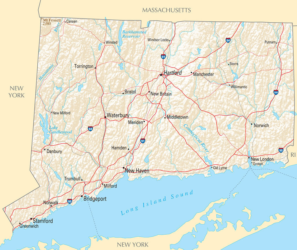 Map of Connecticut CT - Reference Map Framed Push Pin Map