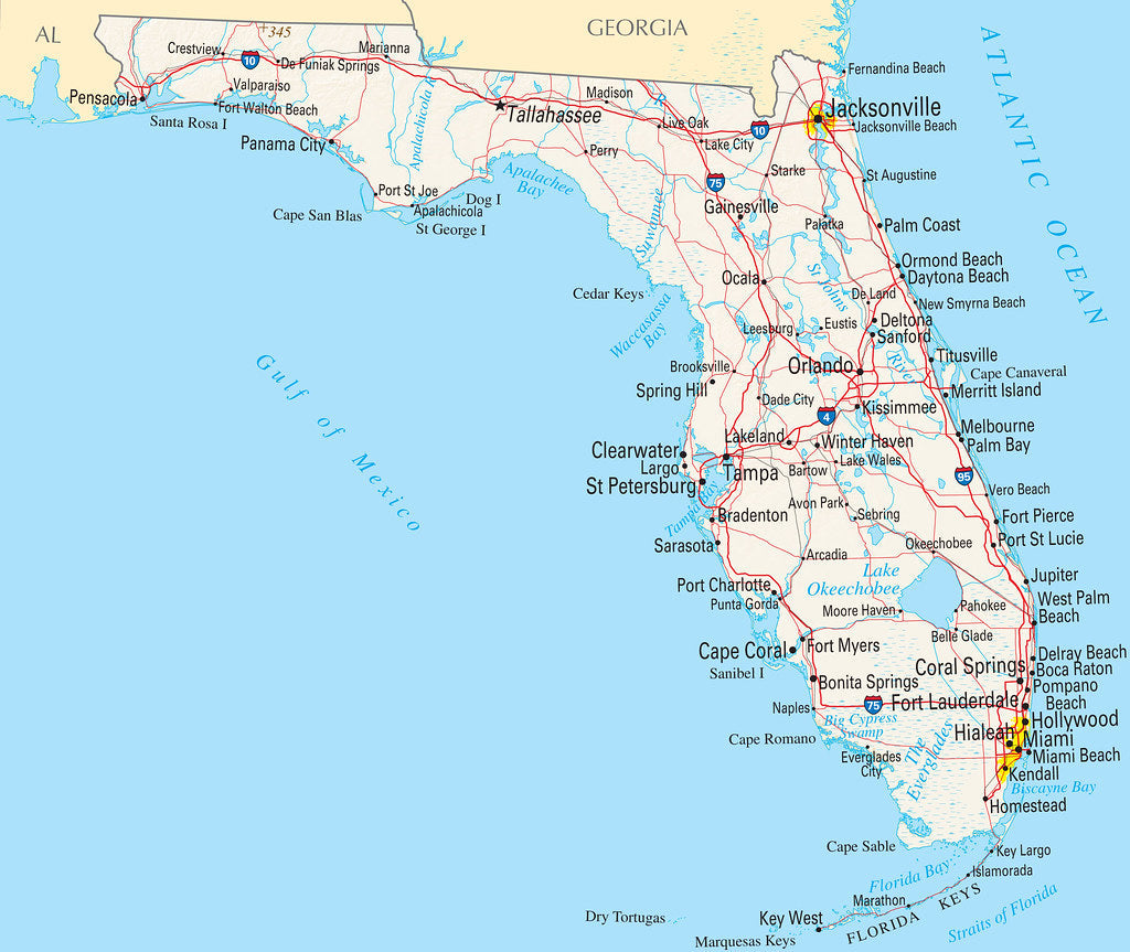 Map of Florida FL - Reference Map Framed Push Pin Map