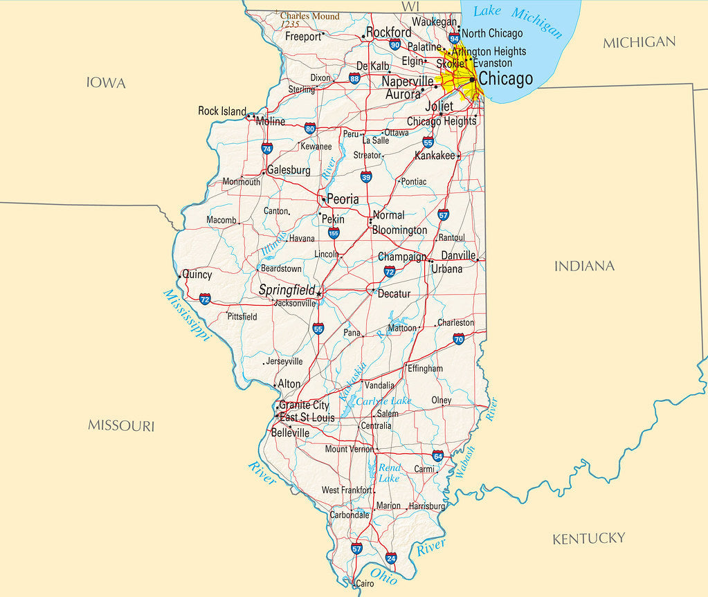 Map of Illinois IL - Reference Map Framed Push Pin Map