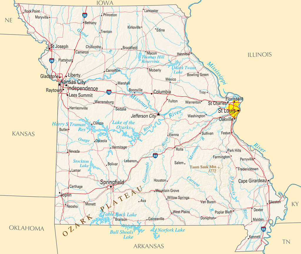 Map of Missouri MO - Reference Map Framed Push Pin Map