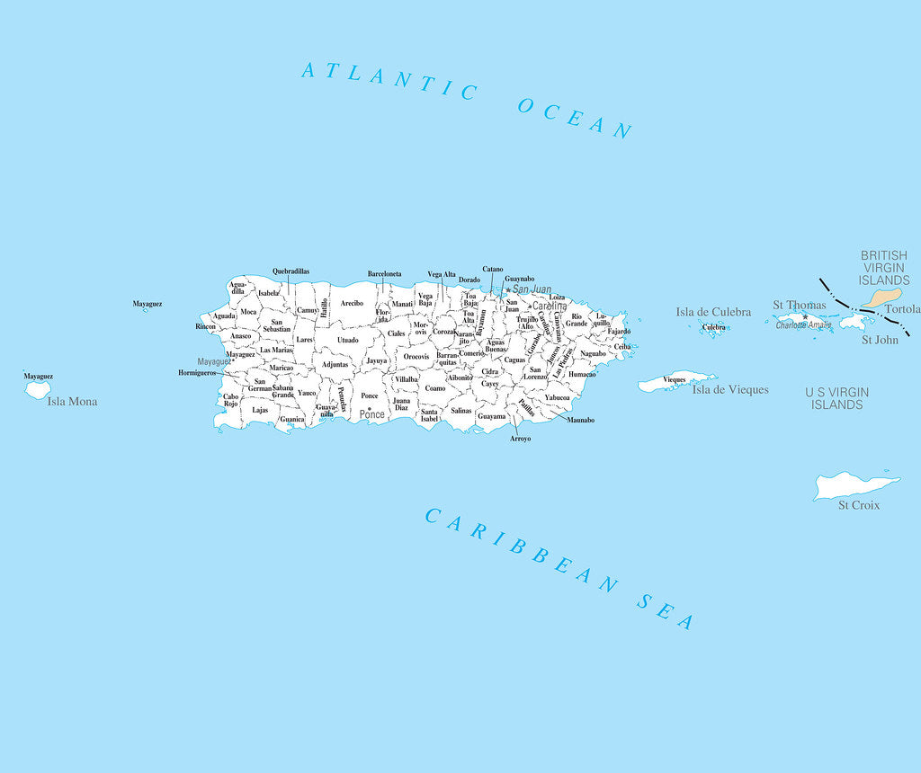 Pr County Map Map of Puerto Rico PR - County Map with selected Cities and Towns Fram ...
