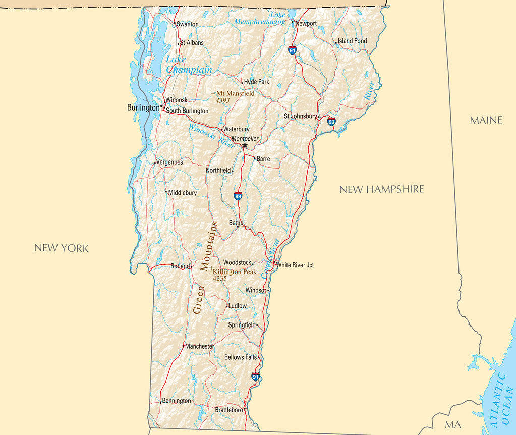 Vt H Map Map of Vermont VT - Reference Map Framed Push Pin Travel Map – Art ...