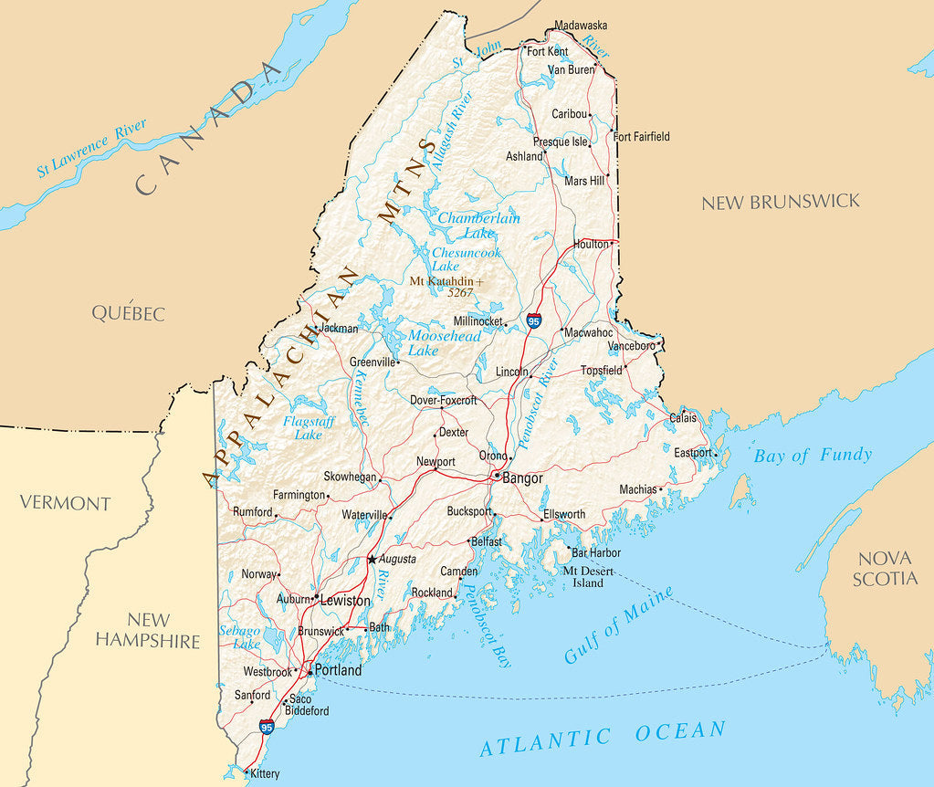 Map of Maine ME - Reference Map Framed Push Pin Map
