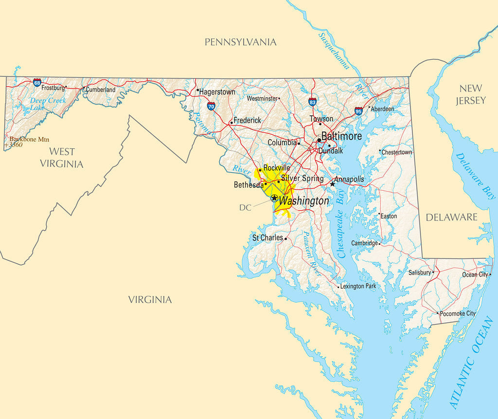 Map of Maryland MD - Reference Map Framed Push Pin Map