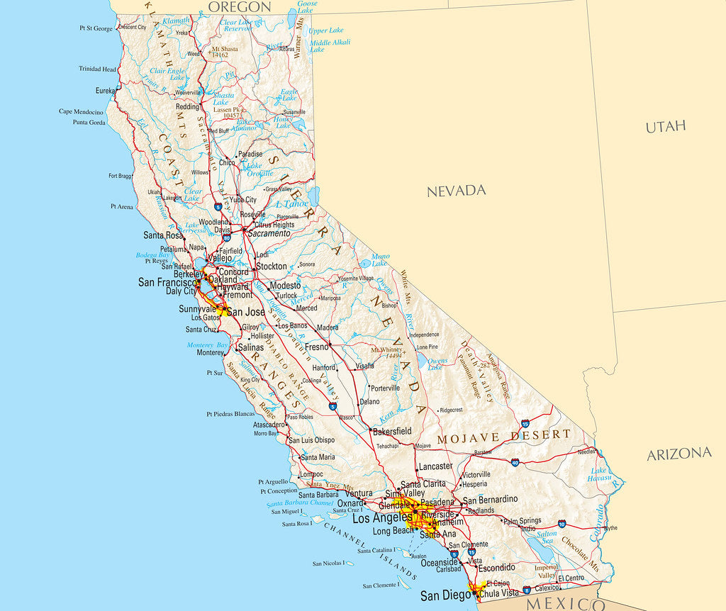 Map of California CA - Reference Map Framed Push Pin Map