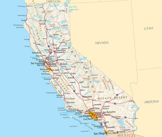 Map of California CA - Reference Map Framed Push Pin Map