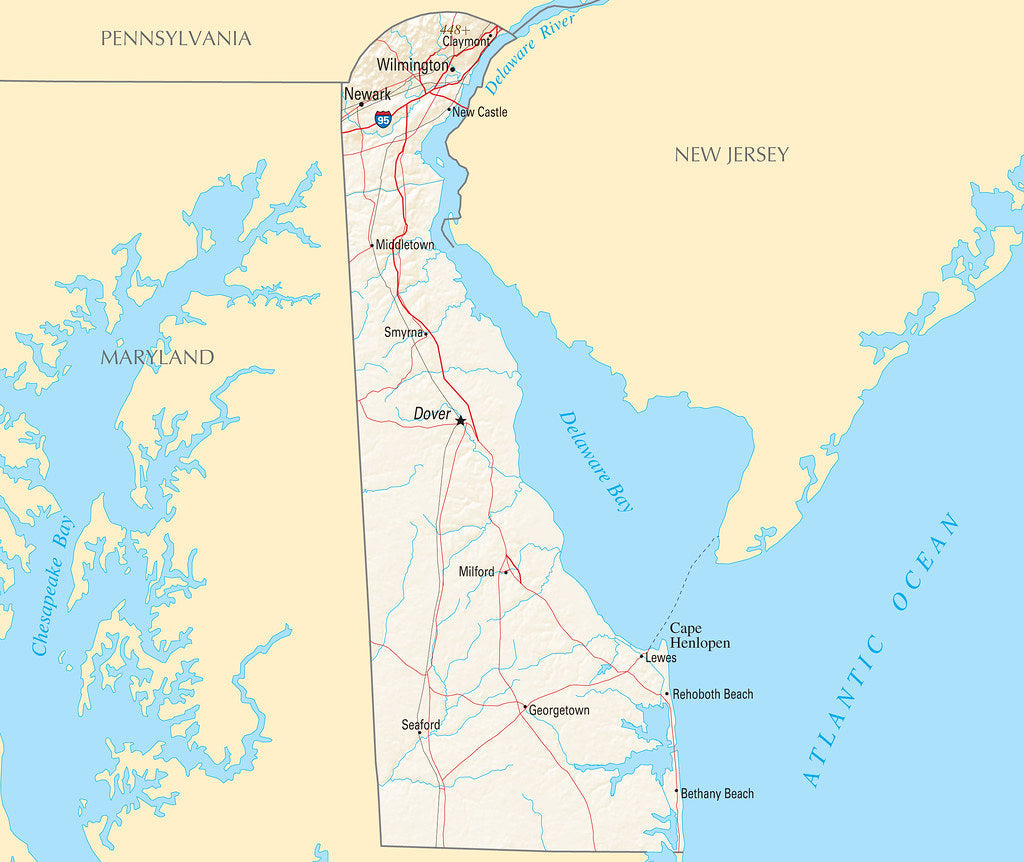 Map of Delaware DE - Reference Map Framed Push Pin Map