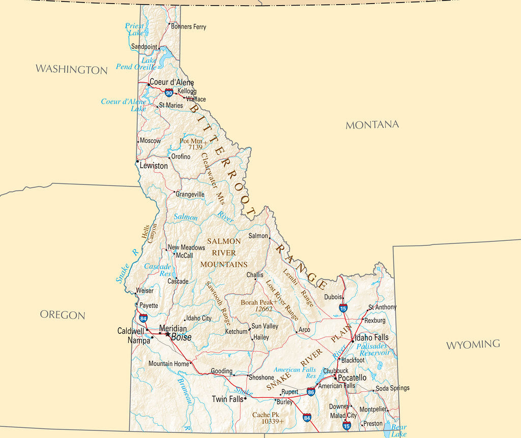 Map of Idaho ID - Reference Map Framed Push Pin Map