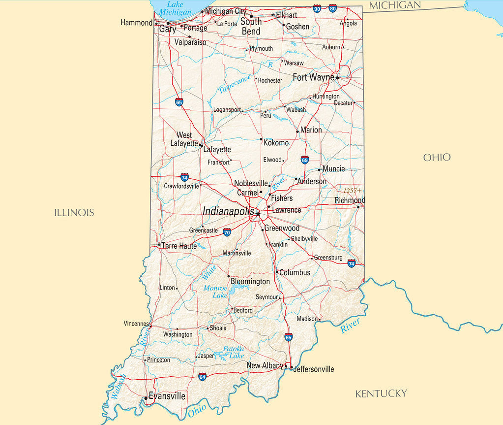 Map of Indiana IN - Reference Map Framed Push Pin Map