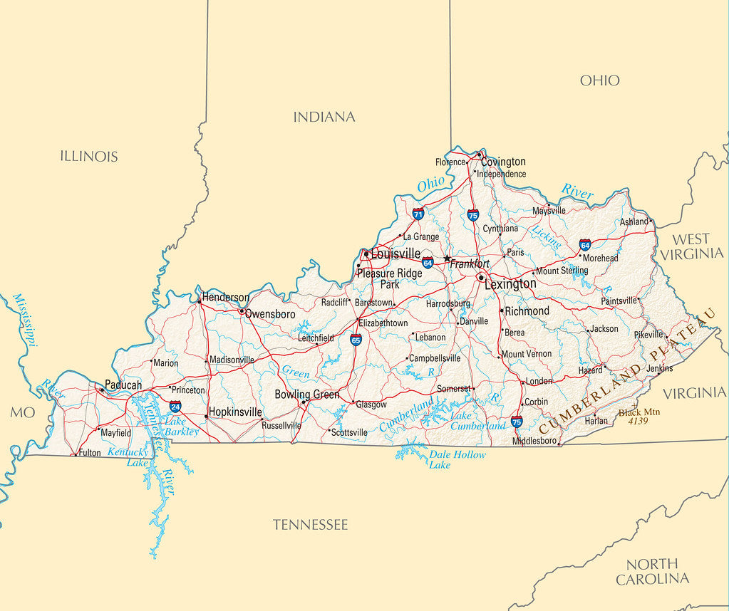 Kypost Map Map of Kentucky KY - Reference Map Framed Push Pin Travel Map – Art ...