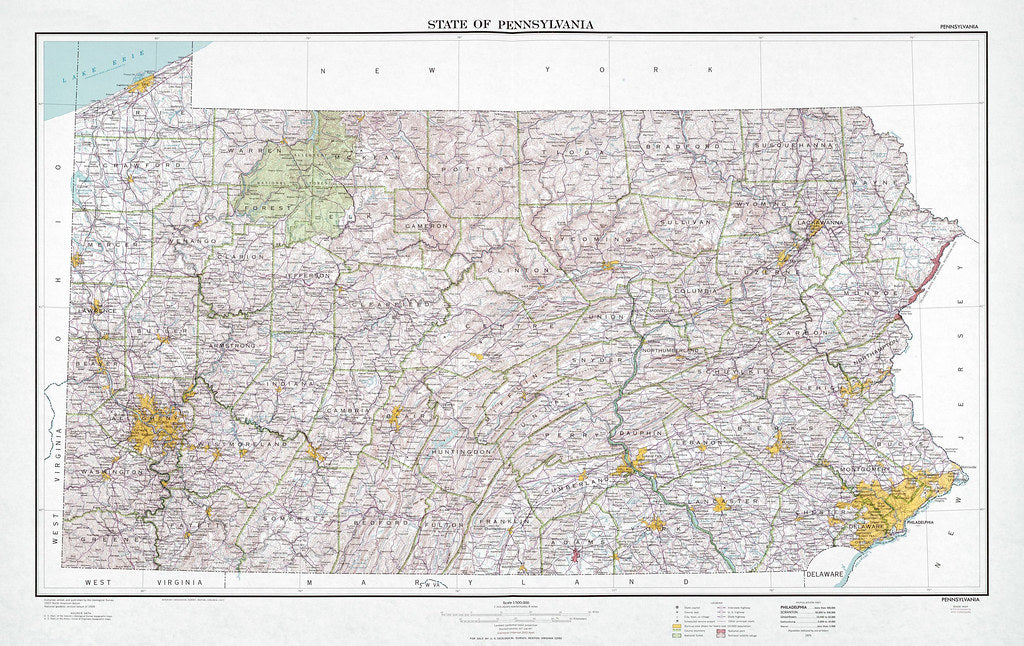 Map of State of Pennsylvania Framed Push Pin Map