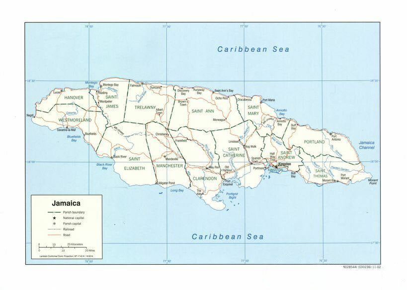 Map of Jamaica Framed Push Pin Map
