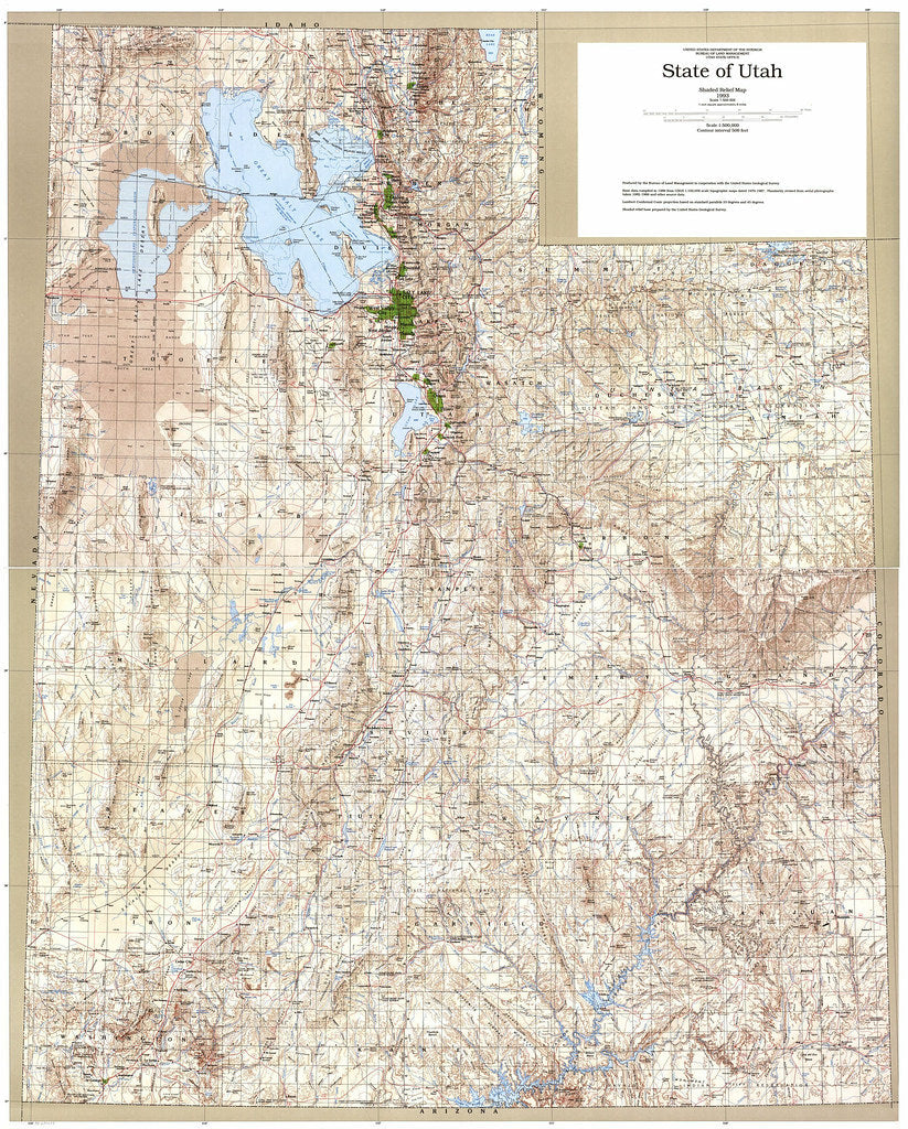 Map of State of Utah shaded relief map, 1993 Framed Push Pin Map