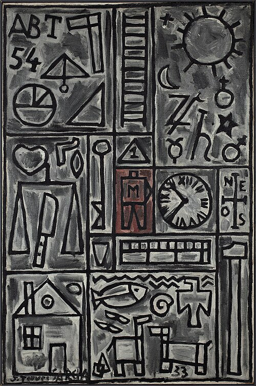 Joaquin Torres-Garcia Constructivo en Gris - Hand Painted Oil Painting