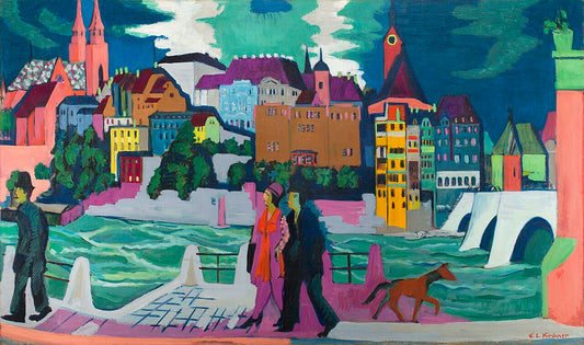 Ernst Ludwig Kirchner View of Basel and the Rhine - Hand Painted Oil Painting