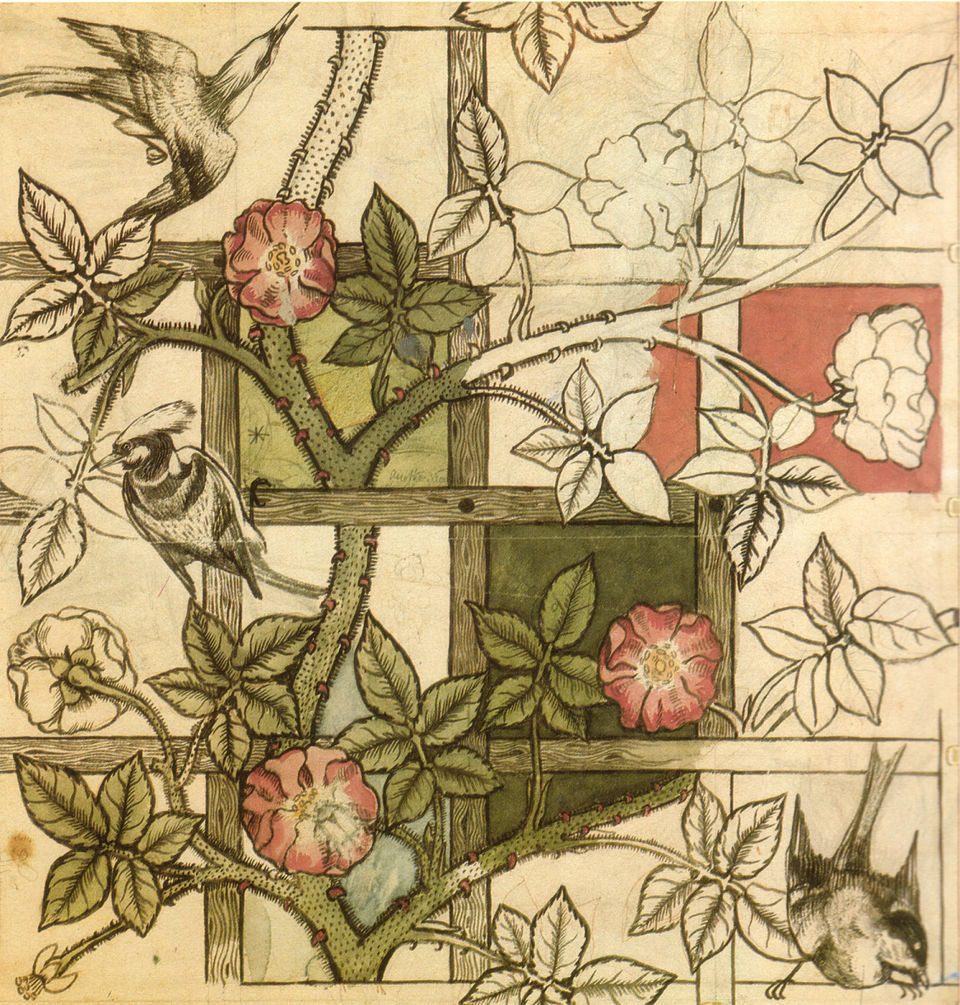 William Morris Design for Trellis Wallpaper - Hand Painted Oil Painting