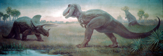 Charles R. Knight Triceratops Confronting a Tyrannosaurus - Hand Painted Oil Painting