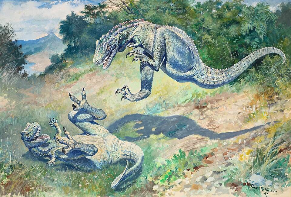 Charles R. Knight Leaping Laelaps, Also Called Dryptosaurus - Hand Painted Oil Painting