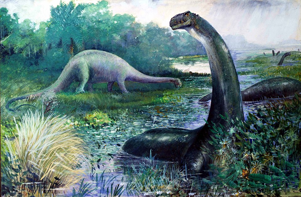 Charles R. Knight Brontosaurus - Hand Painted Oil Painting
