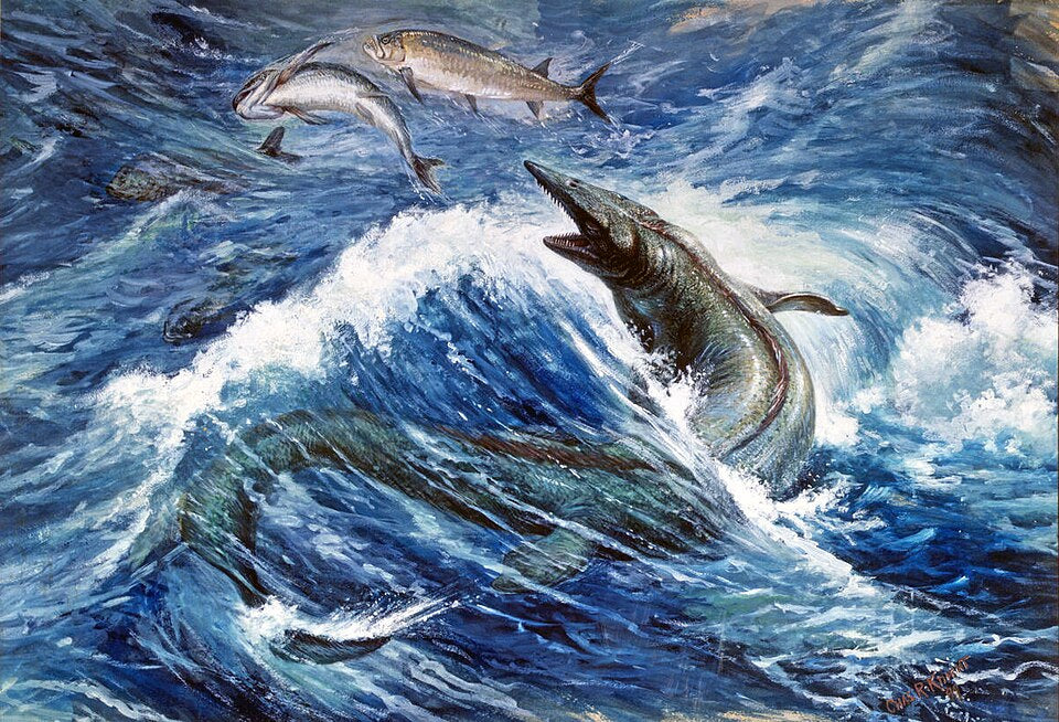 Charles R. Knight Tylosaurus - Hand Painted Oil Painting