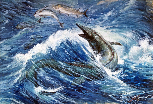 Charles R. Knight Tylosaurus - Hand Painted Oil Painting