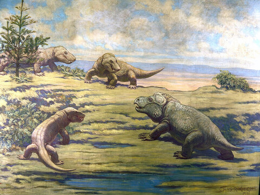Charles R. Knight Mammal-like Reptiles from Triassic - Hand Painted Oil Painting